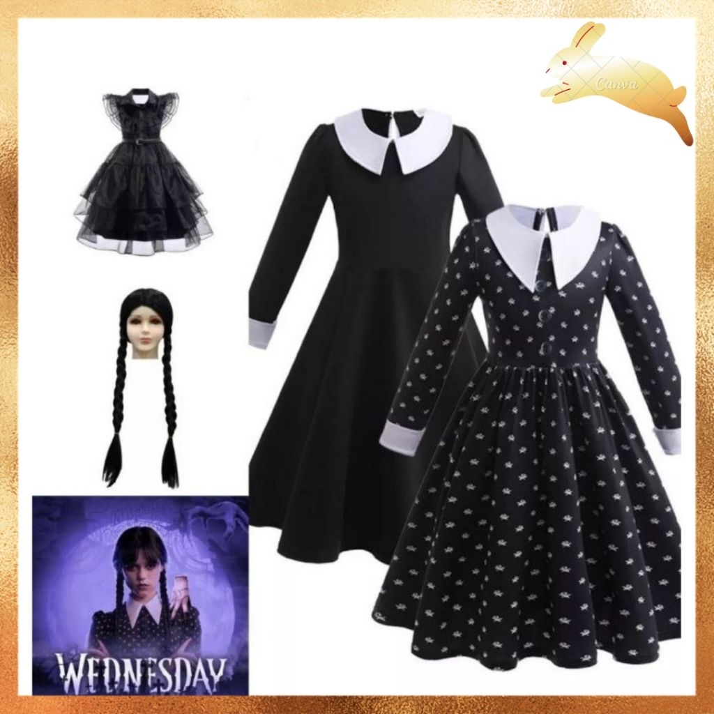 Wednesday Addams Kostum Anak Perempuan 100-160