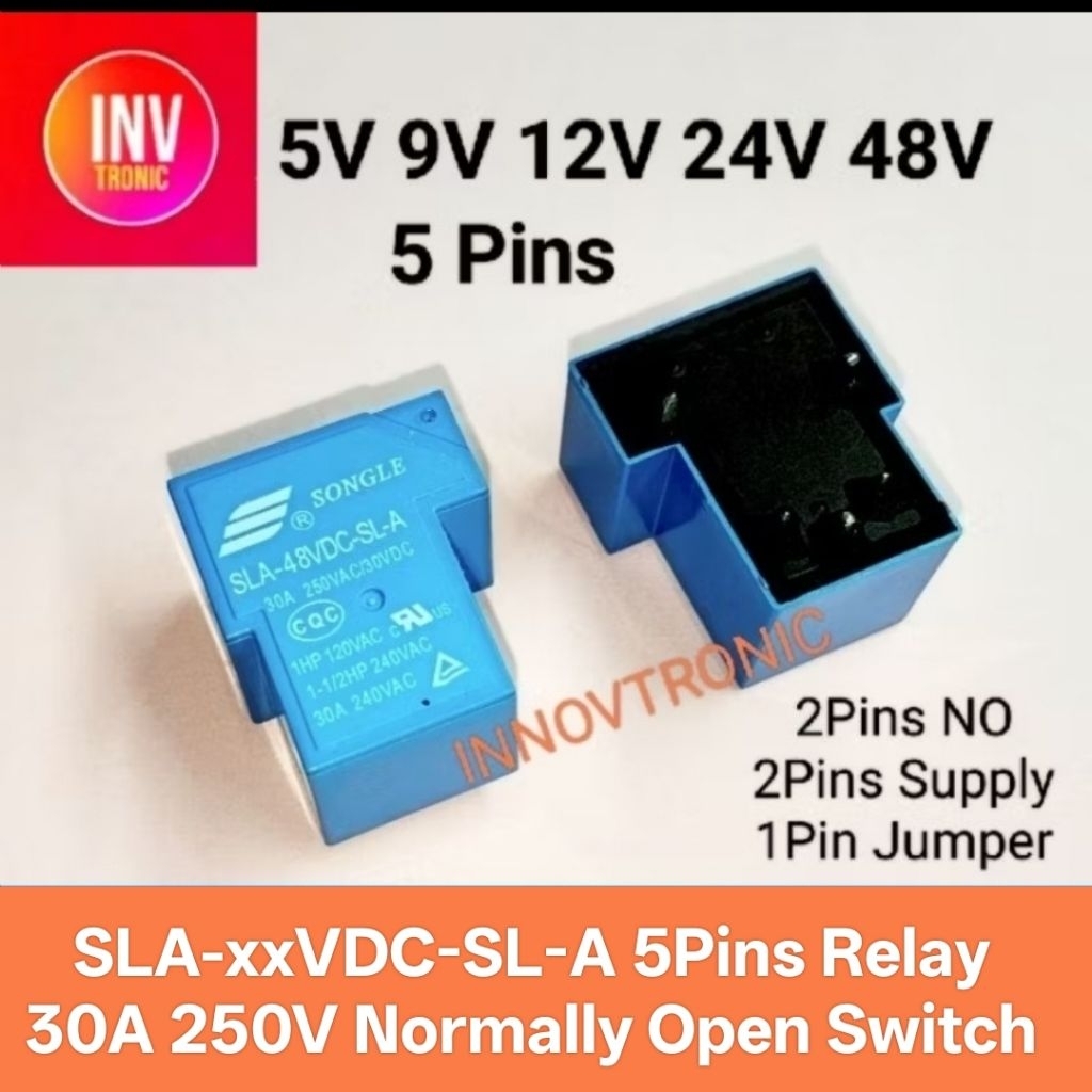 Relay DC5V 9V 12V 24V 48V Blue 5Pin 30A 250VAC/30VDC Normally Open Relay Kodok Model T