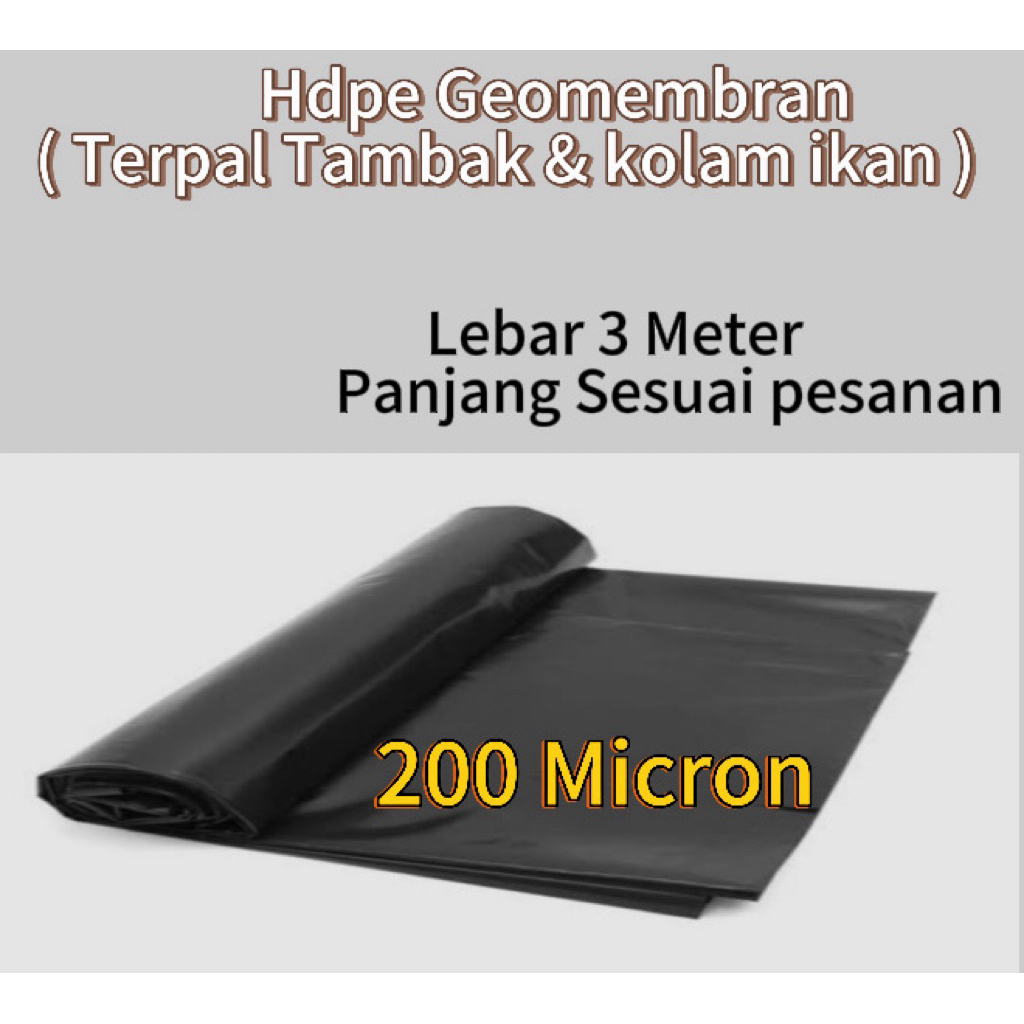 Plastik hdpe geomembran Tebal 200 Micron lebar 3 meter ( kolam ikan )