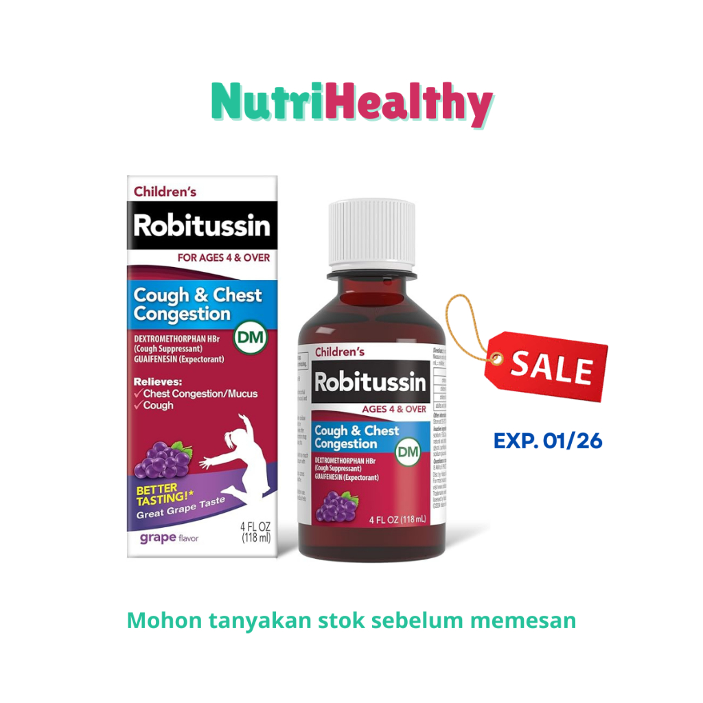 Robitussin Children's Cough & Chest Congestion DM 118ml - Obat Batuk & Dada Sesak Anak Rasa Anggur [