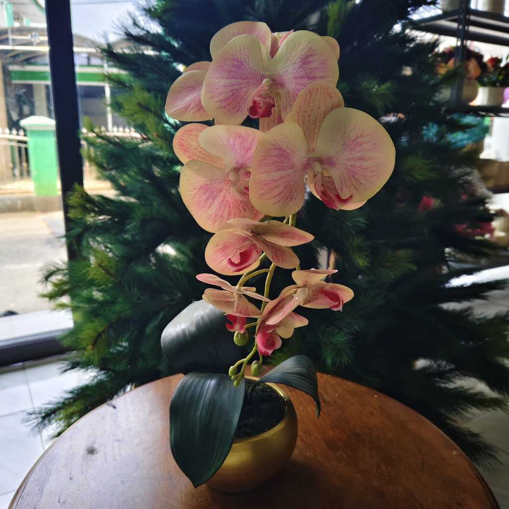 Bunga Anggrek Latex Dengan Pot Bunga Premium Dekorasi Tinggi 45cm