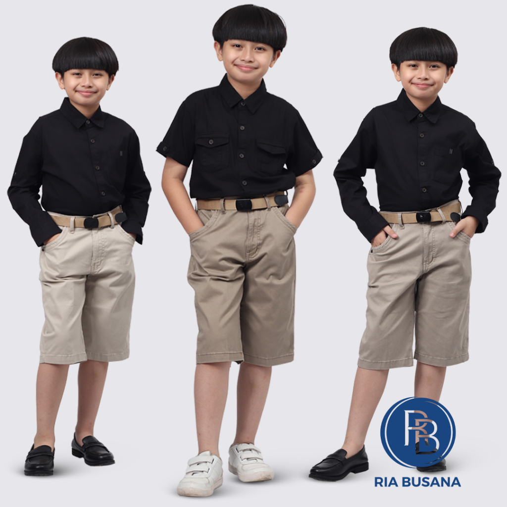 Ria Busana - Bombi - Celana Pendek Anak Pria Kincup Katun Strech Ikat Pinggang Art. BHKK01901BN