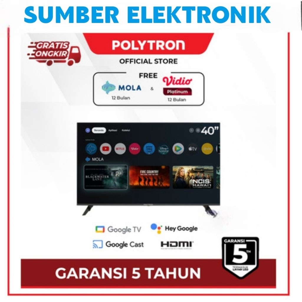 GOOGLE TV POLYTRON 40 INCI DIGITAL PLD 40RG9059 BERGARANSI RESMI