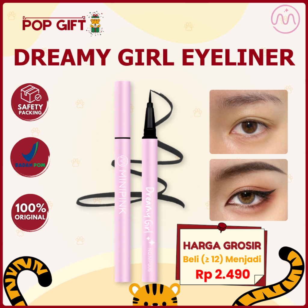 PG BPOM MINIPINK Dreamy Girl Liquid Eyeliner Hitam Halus Tahan Air Tahan Lama Smudgeproof MP006