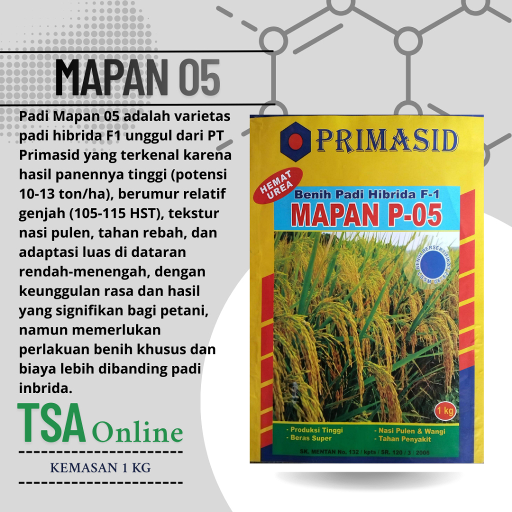 MAPAN P-05 F1 - Benih biji bibit Padi Hibrida  beras super, nasi pulen wangi , tahan penyakit