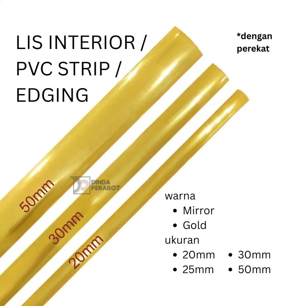 (Roll-an) Lis Sofa & Interior bahan PVC / PVC Strip / Edging PVC - warna mirror dan gold - isi 50m