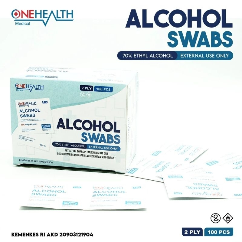 Alcohol Swab Onehealth 2 Ply isi 100 Alkohol Swab Tisu Swab Kapas Swab Kapas Alkohol Swab