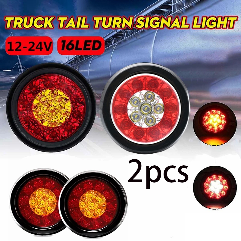 2Pcs Lampu Rem Truk Bulat 12V 24V Lampu Stop Truk Belakang 5 Inch 16 Led Universal Untuk Truk