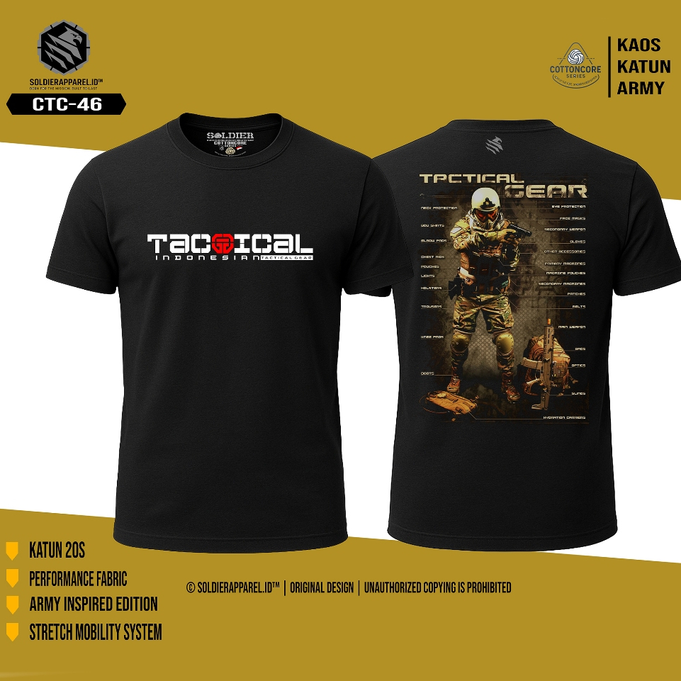 KAOS KATUN COMBAT 20S (ARMY) CottonCore Series Tebal Adem