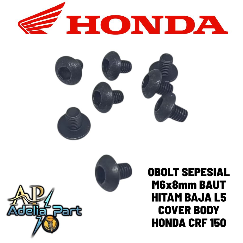 BOLT SEPESIAL M6x8mm BAUT HITAM BAJA L5 COVER BODY HONDA CRF 150 ORIGINAL
