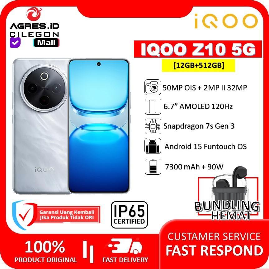 IQQO Z10 5G [12GB+512GB] Qualcomm Snapdragon 7s Gen 3 Layar 6.7' Amoled 120Hz Baterai 7300mAh 90Watt