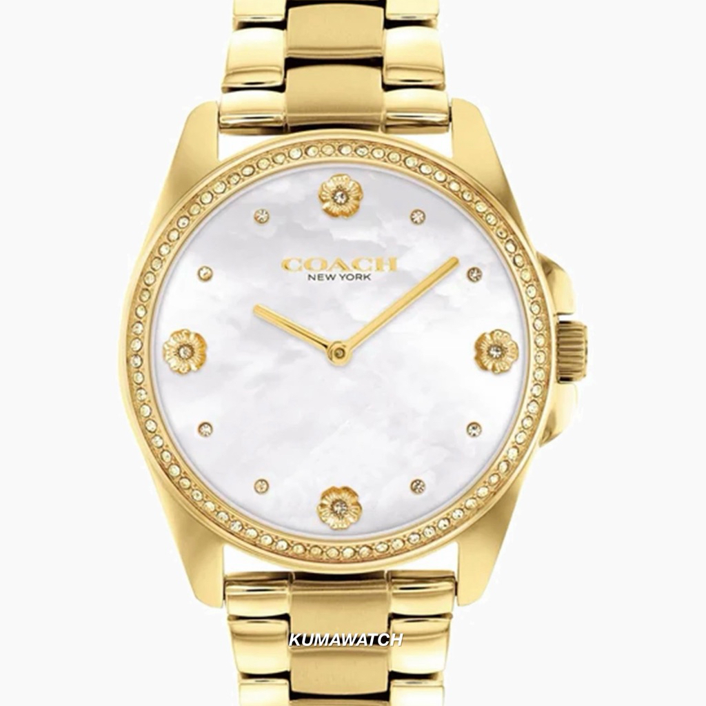 Coach Greyson White Mother Of Pearl Gold Stainless Steel Strap