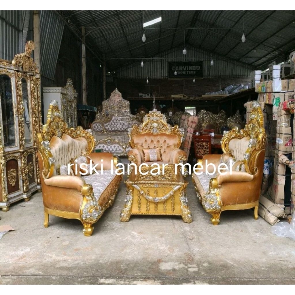 Kursi Sofa Tamu Ukir Jati Seribu Melati Sultan Belagio Royal Jumbo Jepara