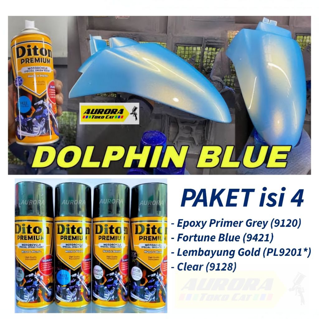PAKET Dolphin Blue Biru Dolpin Diton Premium ( Epoxy Primer Grey + Fortune Blue + Lembayung Gold + C
