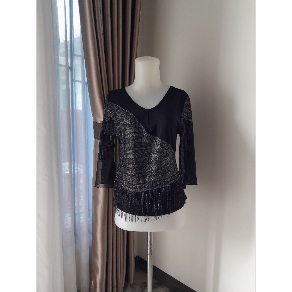 Black Top Blink, Blouse Hitam Glitter Blink, Blink Top, Blouse Glitter