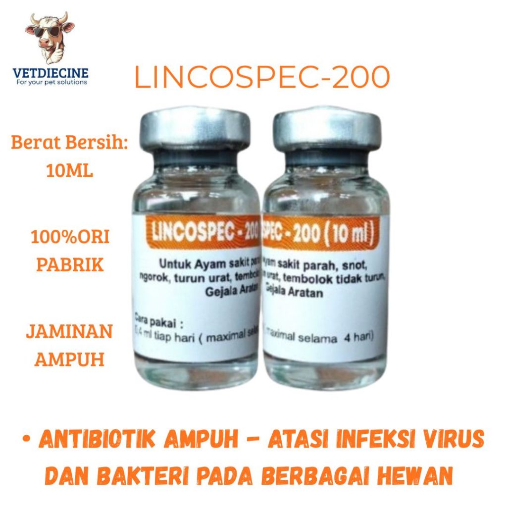 Lincospec 200 - Lincospec 200 10 ml - Obat Ayam Sakit Apapun - Obat Ayam Sakit - Lincospec Ori 100%