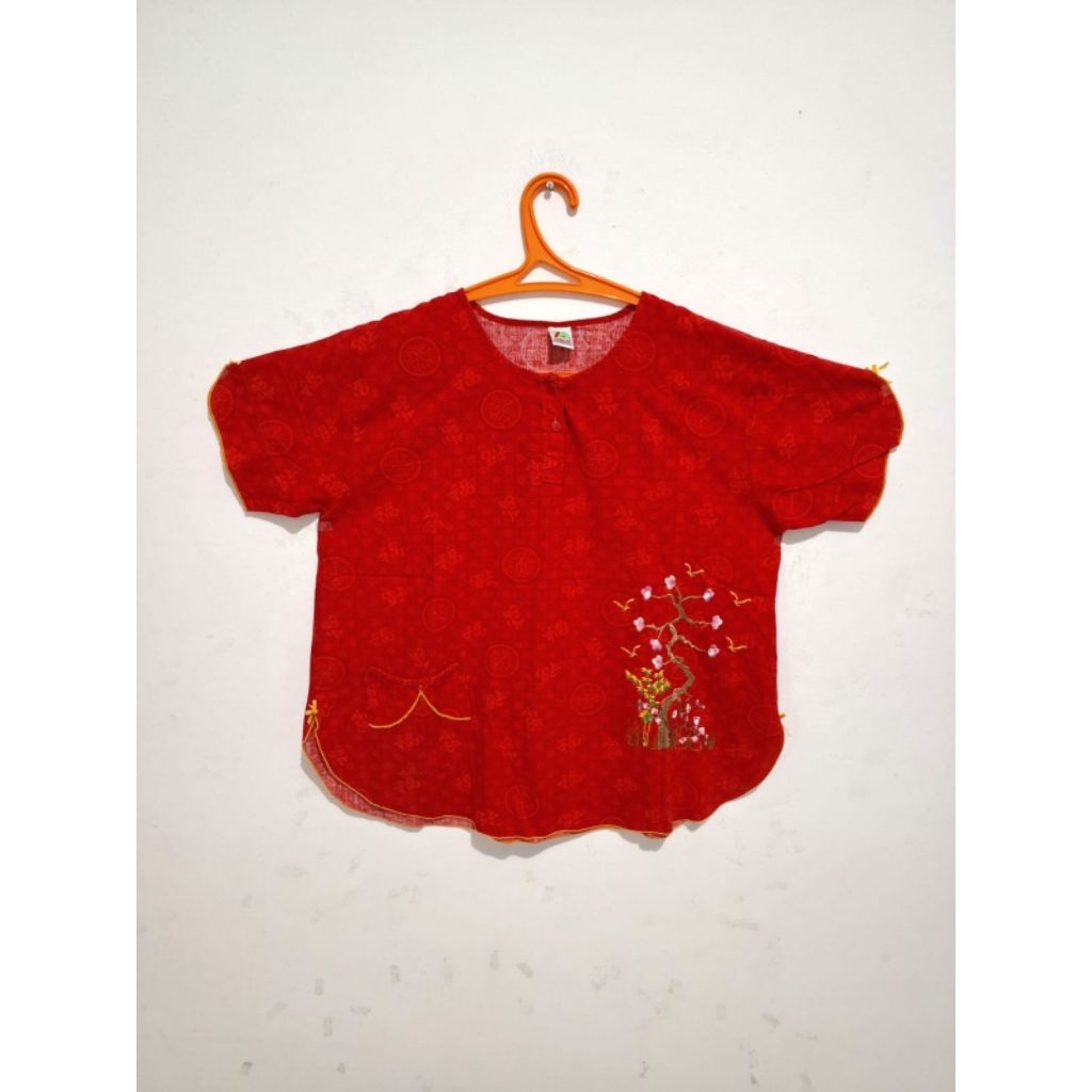 Setelan baju tidur / piyama lengan pendek celana pendek merah XXL