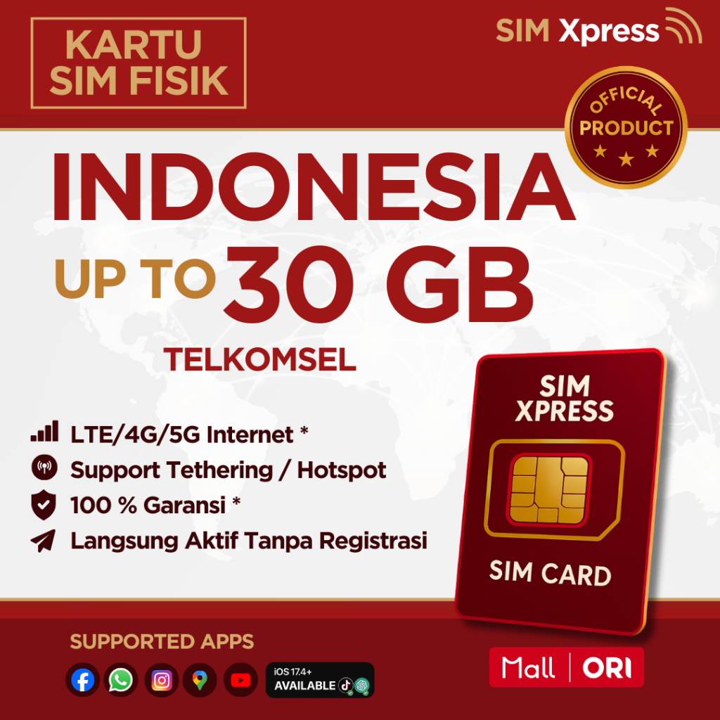 Sim Card Roaming Indonesia eSIM Roaming Indonesia Telkomsel /XL 3GB - 50GB Data | Up to 30 Hari