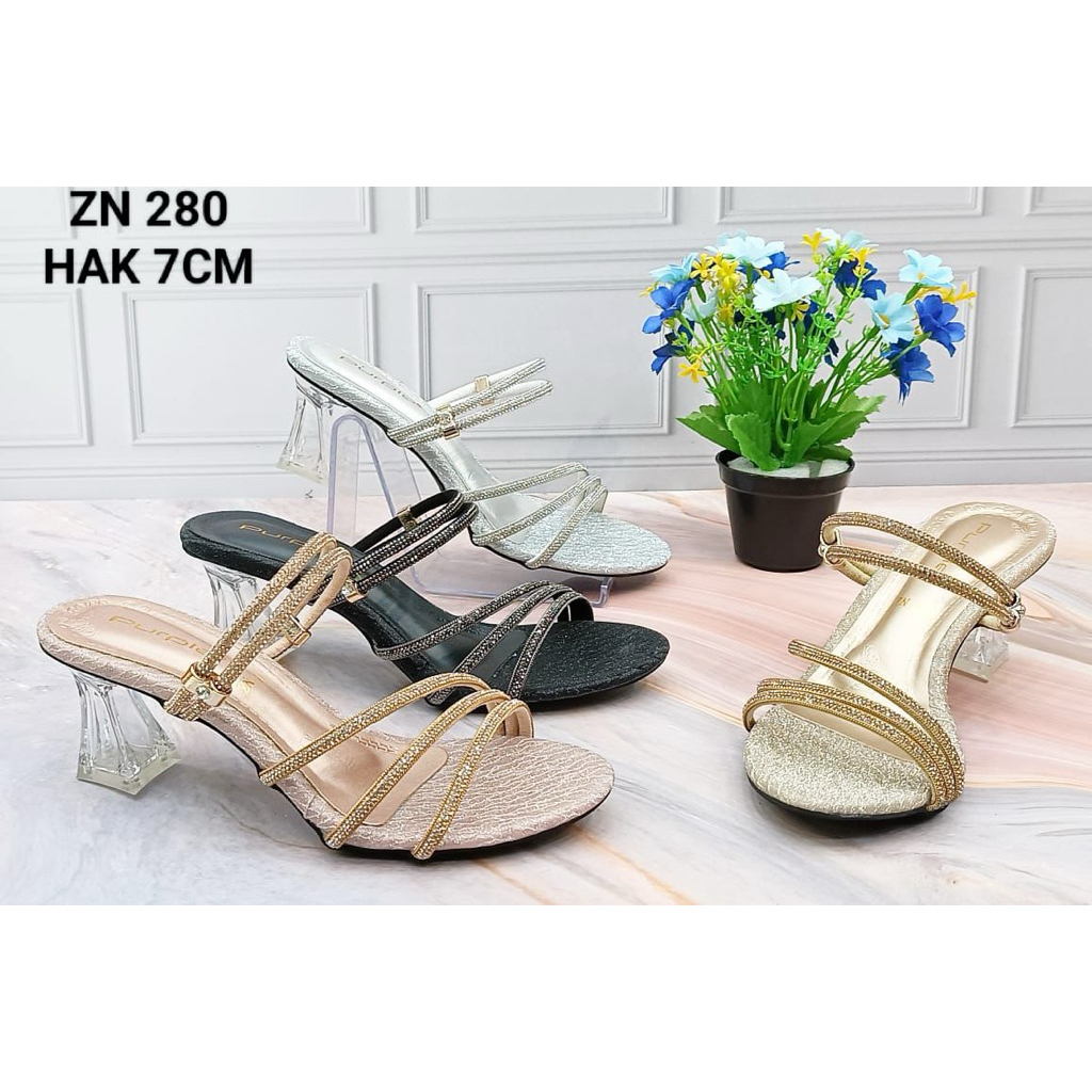 PURPLE - ZN.280 - SEPATU SANDAL KACA PESTA WANITA - SEPATU SANDAL GLITTER SERIES