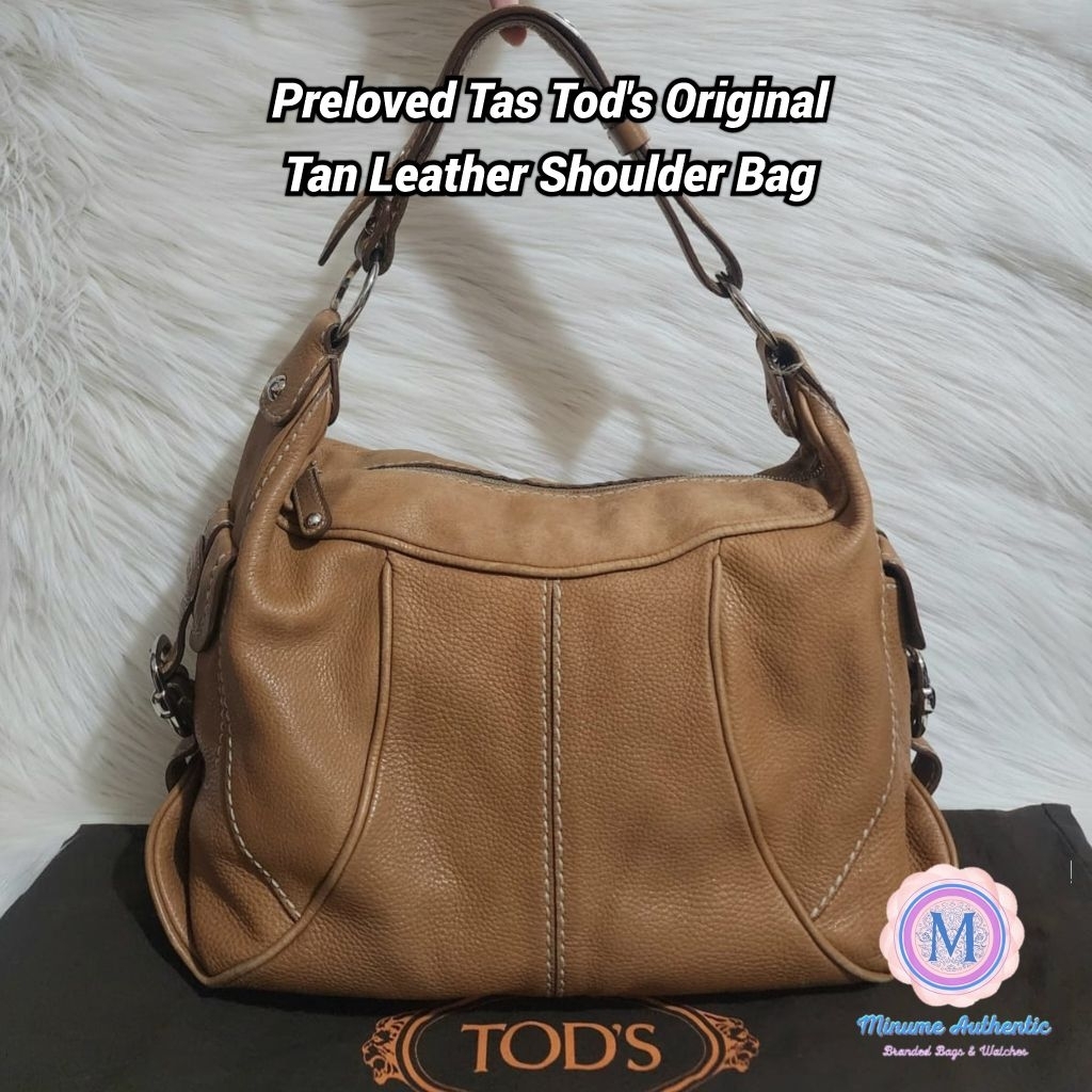 Preloved Tas TODS Original Tan Leather Shoulder Bag