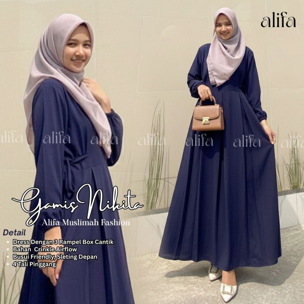 Azura Gamis By Meilee Crinkle Navy XL