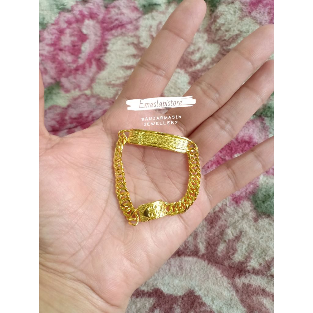 Gelang Anak Segi Plat Pasir Lapis Emas 999 Banjar