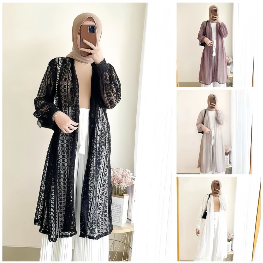 Long outer brokat cardigan/ Outer brokat panjang lengan balon/ Baju kondangan wanita terlaris