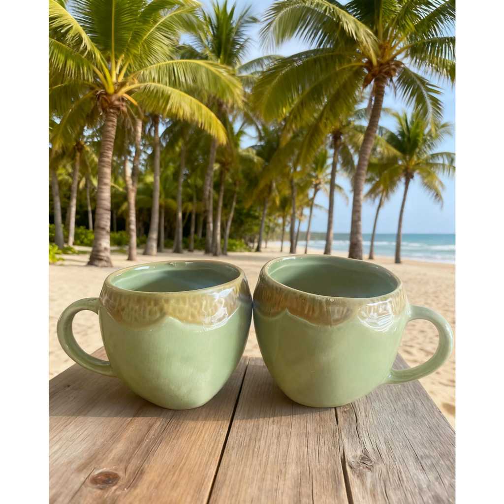 GELAS DESAIN KELAPA  / GELAS KERAMIK UNIK / GELAS SOUVENIR PERNIKAHAN / GELAS HARGA TERJANGKAU