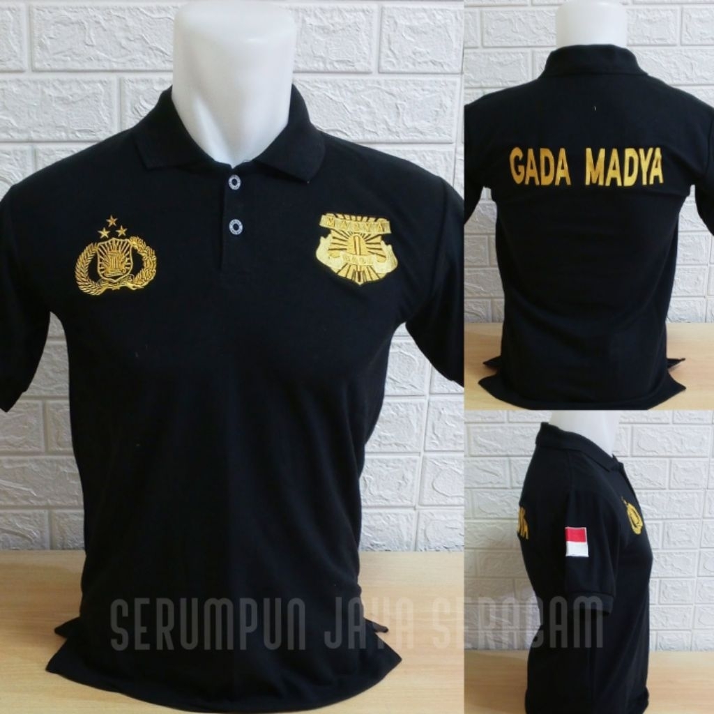KAOS GADA MADYA HITAM TERBARU FULL BORDIR - KAOS KERAH GADA MADYA HITAM BORDIR - KAOS GADA MADYA TER