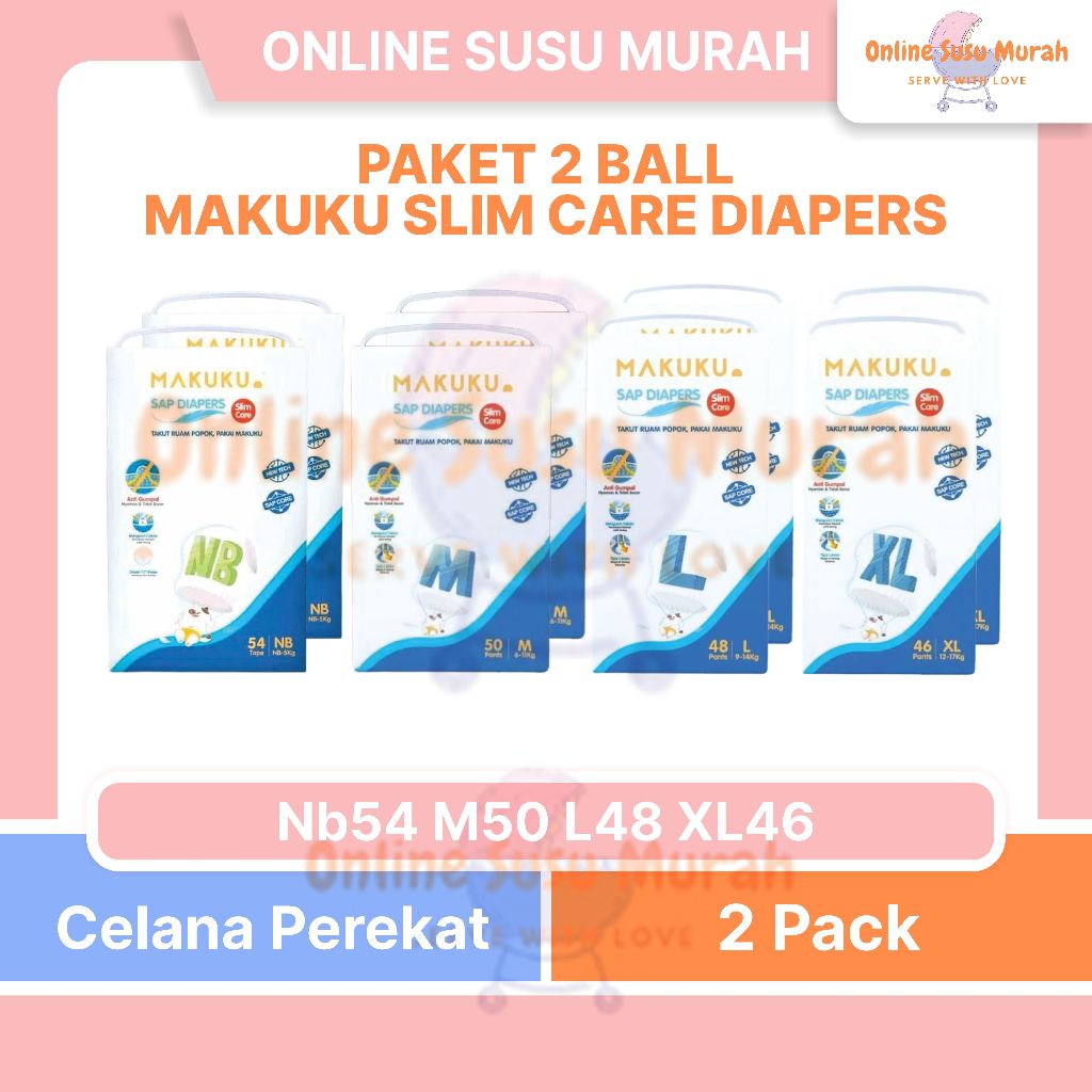 MAKUKU SLIMCARE PAKET 2 BALL TAPE NB54 PANTS M50 L48 XL46 PEREKAT CELANA NB 54 M 50 L 48 XL 46 PPKS