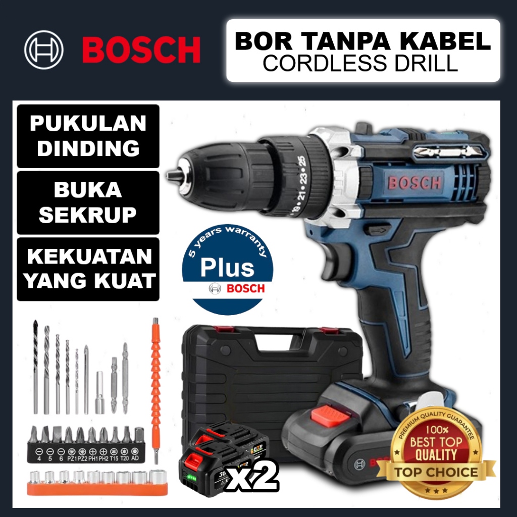 Bor Tanpa Kabel BOSCH 3 in 1 (Baru) Bor Tangan Tanpa Kabel 2 Baterai Bergaransi 5 Tahun | Pengeboran