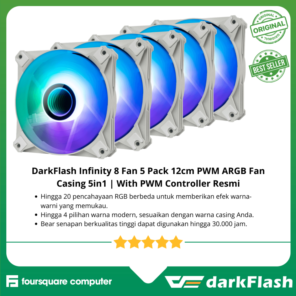 DarkFlash Infinity 8 Fan 5 Pack 12cm PWM ARGB Fan Casing 5in1 | With PWM Controller Resmi