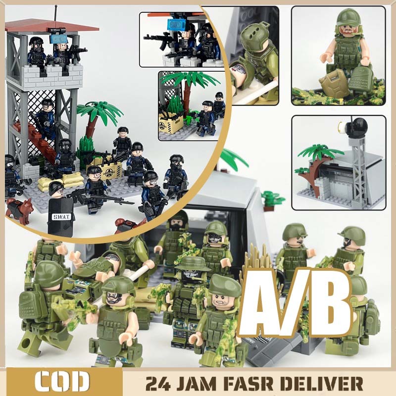 12 Orang Mainan Balok Military Army Swat Team Building Blocks Set Mini Figure Tentara Pertempuran Po