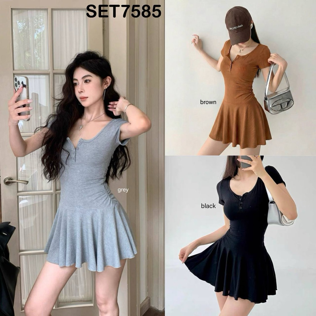 Gwen Casual Mini Dress with Shorts Set / Setelan Dress Celana Modis Wanita SET7585