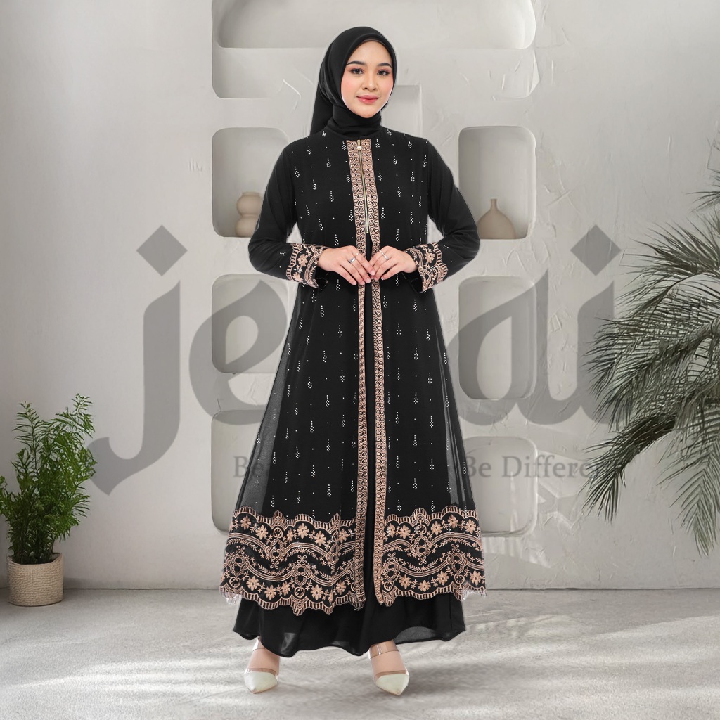 JENAI Abaya turkey hitam JN 310 - Gamis turkey mewah dan elegan