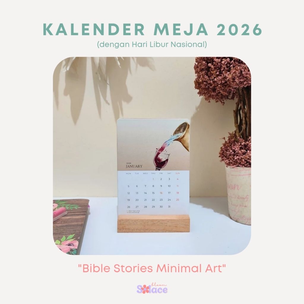 Kalendar Meja 2026 Aesthetic dengan Standing Kayu / Kalendar Y2K / Kalendar Kristen / Kalendar Mini 