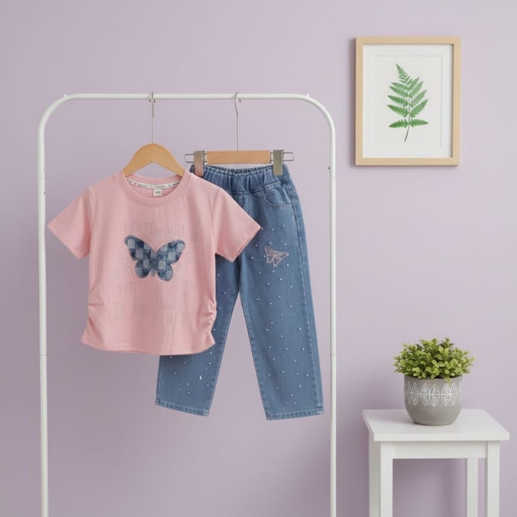 ONE SET CROPTOP LENGAN PENDEK CELANA KULOT anak perempuan