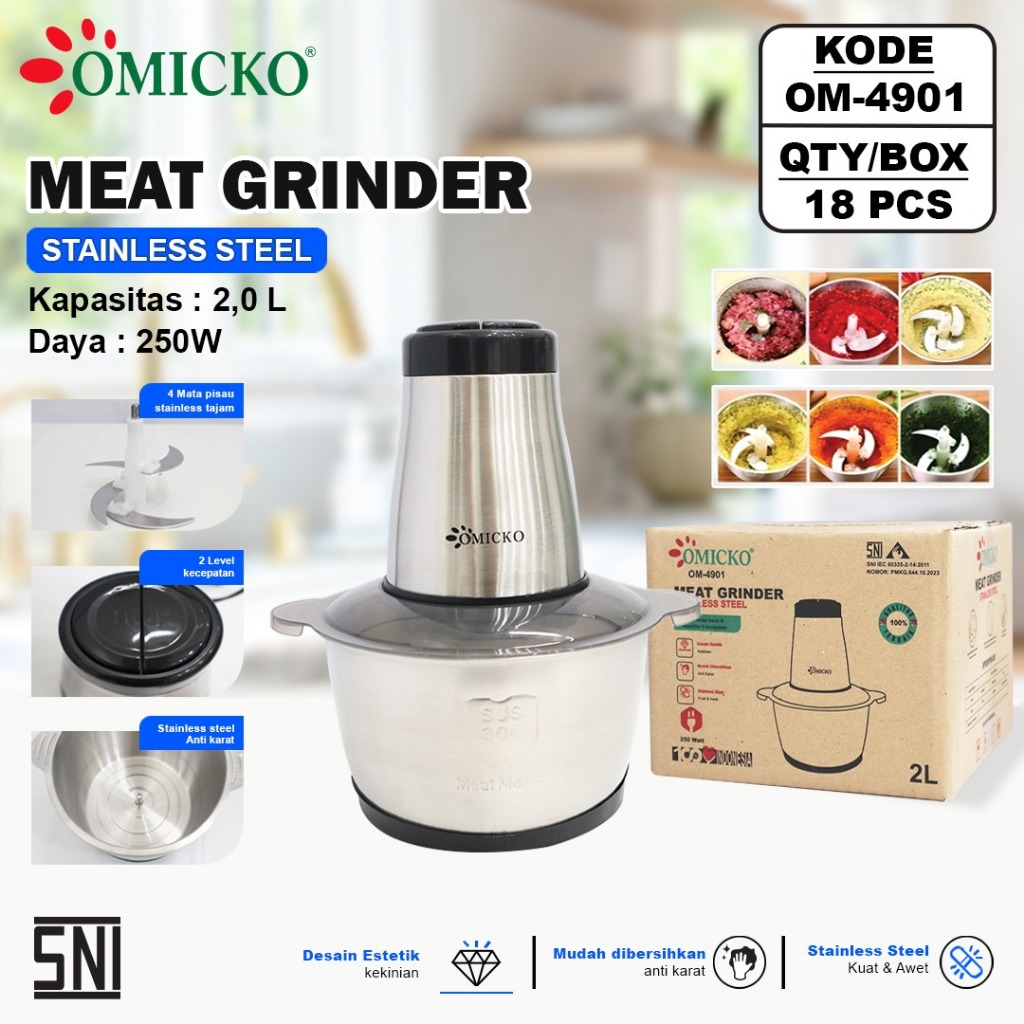 Chopper Omicko Stainless/Chopper Elektrik/Penghancur Makanan/Daging/Food Processor//Pelumat Makanan/