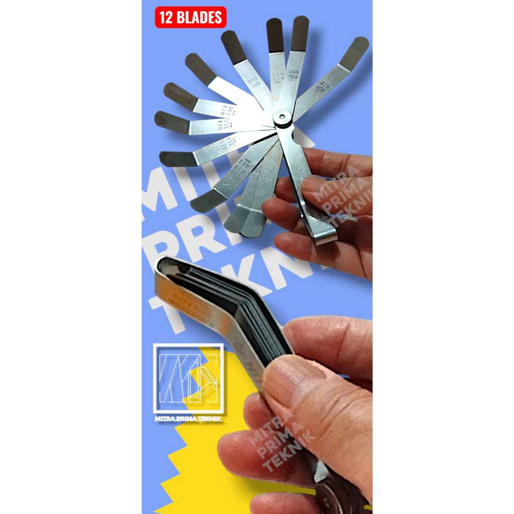 Fuller Gauge Set 12 Blade Grip on Model Bengkok High Precision Feeler Gauge Ukuran 0.203-0.660 mm