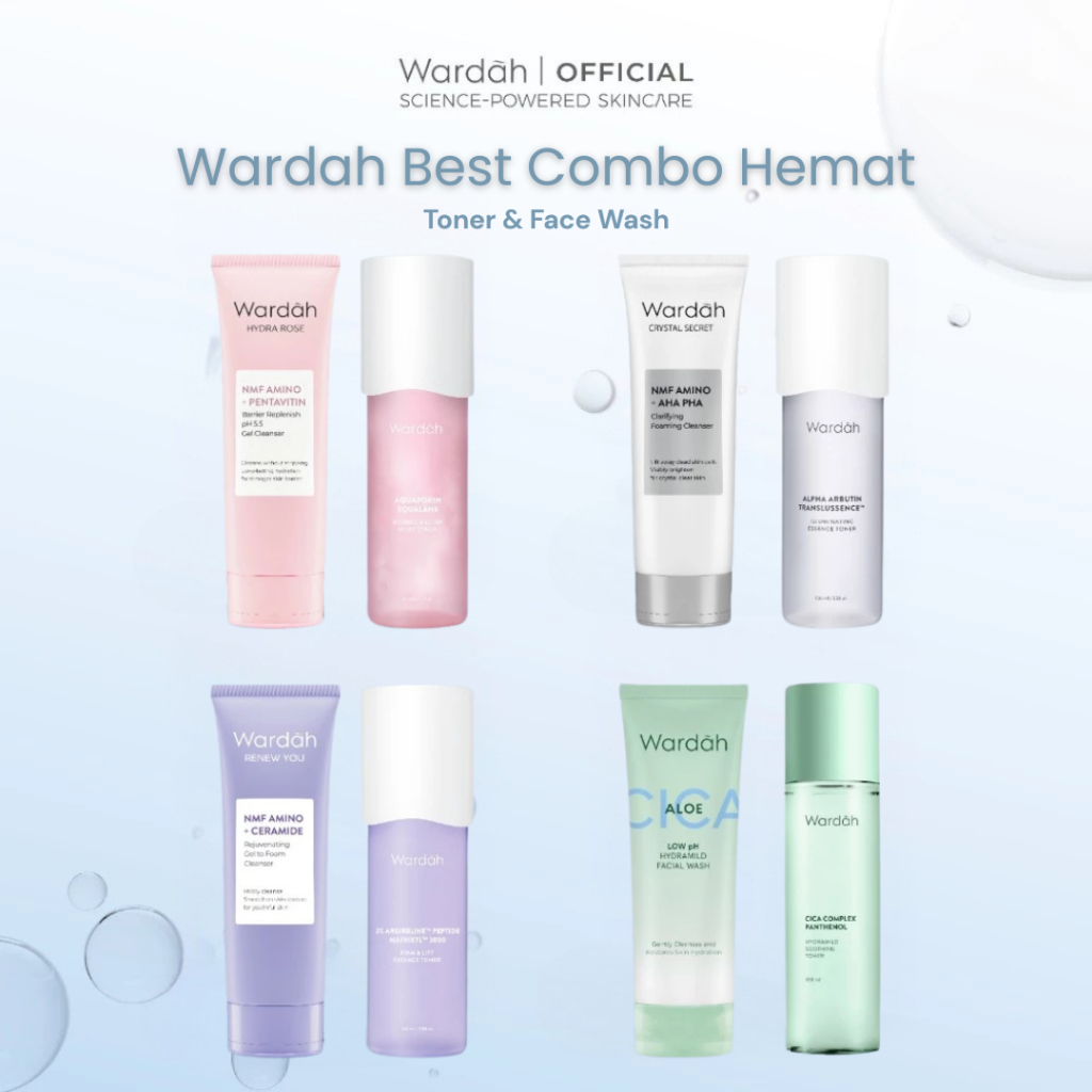 NEW WARDAH BEST COMBO HEMAT Paket Toner dan Face Wash Low pH - Eksfoliasi, Hidrasi, dan Melembabkan 