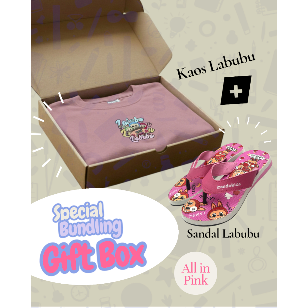 Kadoot kids Kado Anak Cewek Gift BOX Paket Kado Baju dan Sandal Anak Perempuan Labubu Fashion