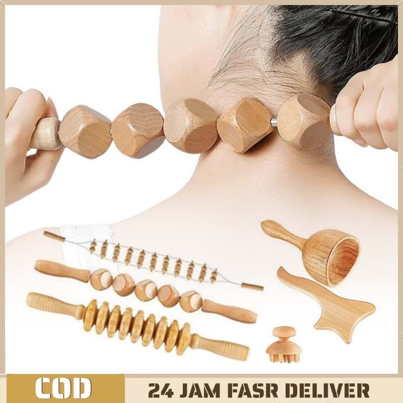 6pcs Set Alat Pijat Kayu Wood Therapy / Alat Pijat Guasha Kayu Roller / Alat Pijat Refleksi Kaki dan
