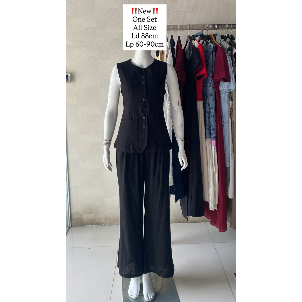 ONE SET KULOT LINEN W TOP YUKENSI BL BEIGE F M