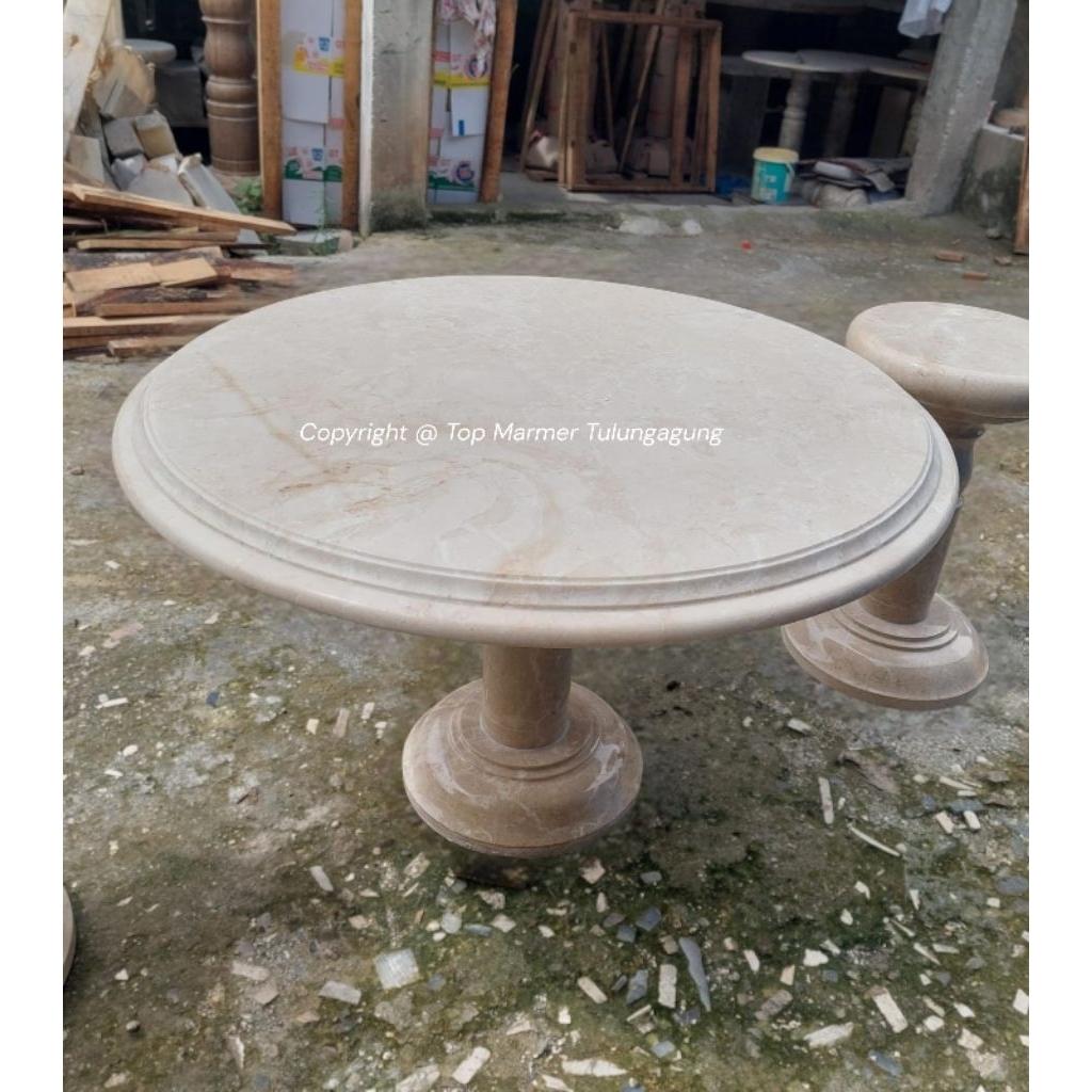 Meja Makan Marmer Cream D.80 | Meja Marmer | Meja Batu Marmer | Meja Dapur