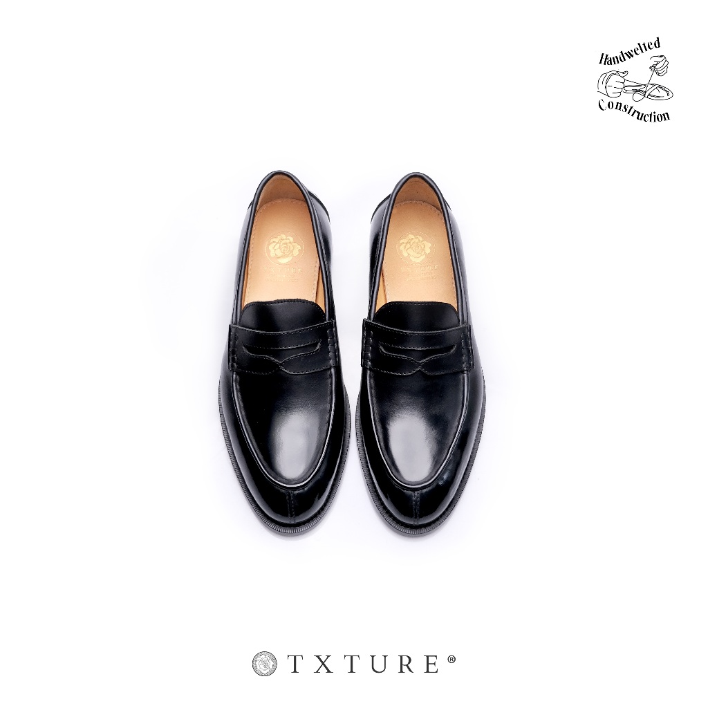 TXTURE — Penny Loafers Shoes — Black — Handwelted Leather Shoes Men and Women