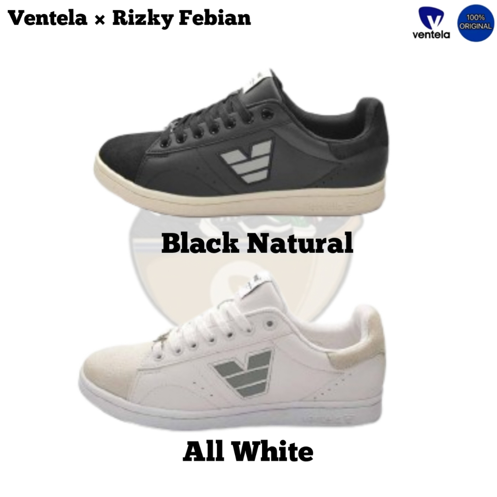 Ventela Sepatu Ventela x Rizky Febian Black Natural & All White Casual Shoes dengan Stiker & Kaos Ka
