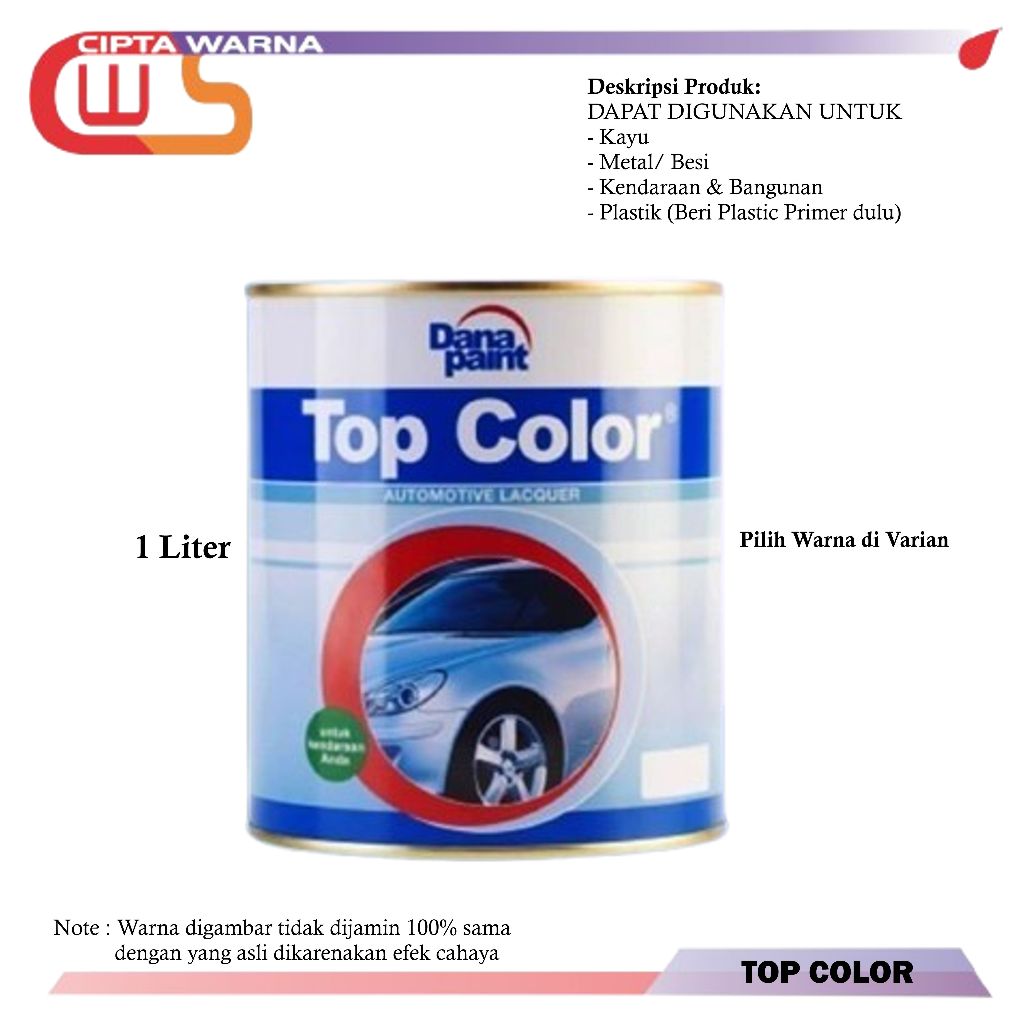 TOP COLOR METALLIC DANA PAINT CAT DUCO MOBIL 1 LITER WARNA RED MERAH - A3 CWS