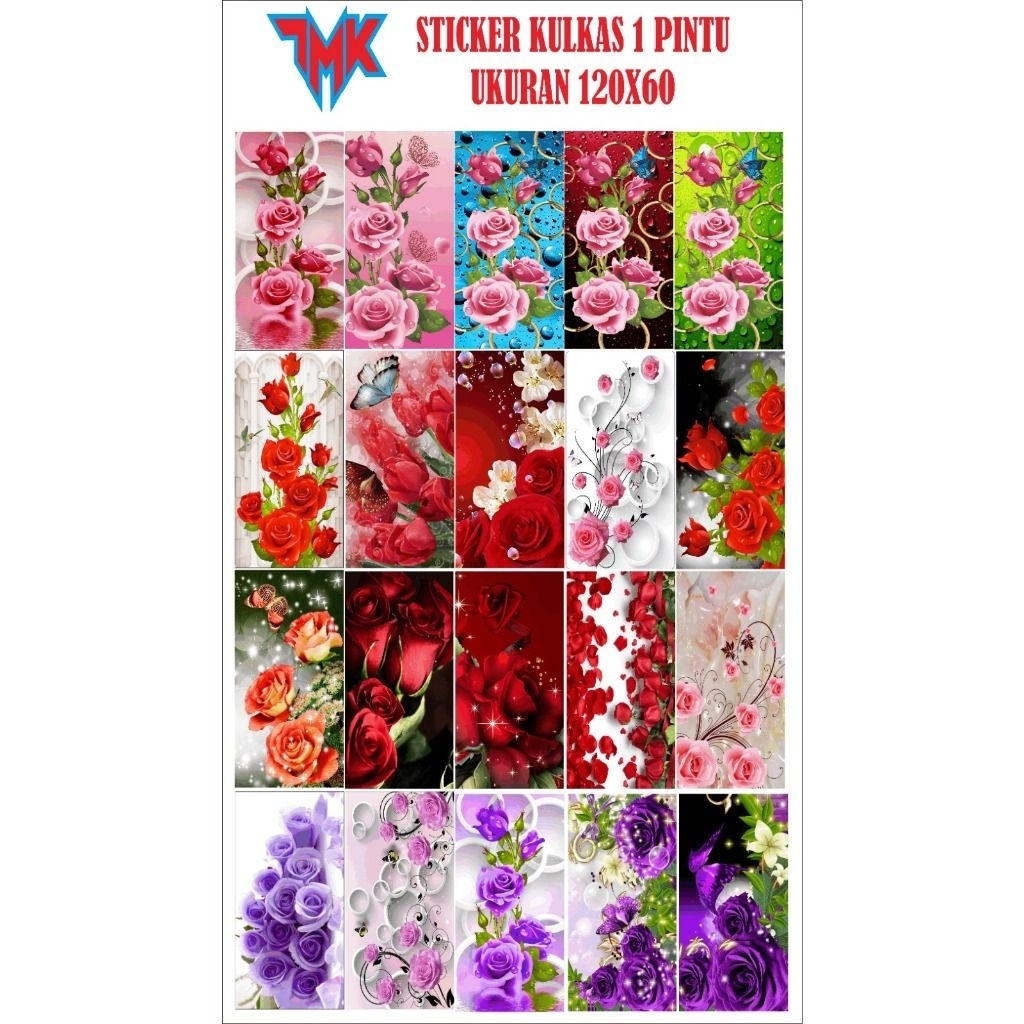 stiker walpaper kulkas 1 pintu motif bunga mawar