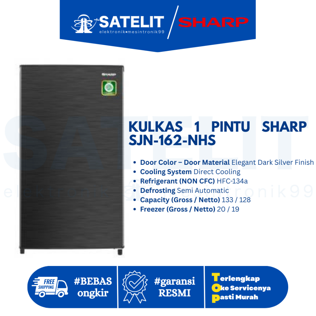 PROMO MURAH Kulkas Sharp SJN162NHS – 1 Pintu 128 Liter, Hemat Listrik, Freezer Besar & Pendinginan C