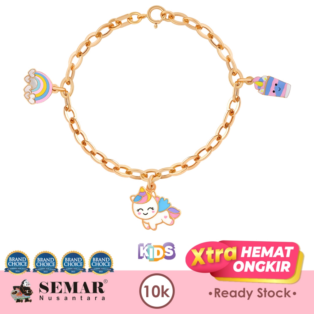 Gelang Emas Anak Lorenia Purple Unicorn Gold 10K Semar Nusantara